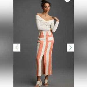 Anthropologie Maeve The Colette Orange and White Striped Linen Blend Maxi Skirt